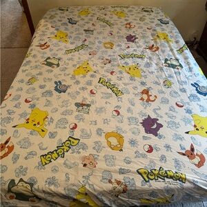 Vintage 1998 Pokemon Fitted Twin Sheet Used Pikachu Charmander Bulbasaur USA
